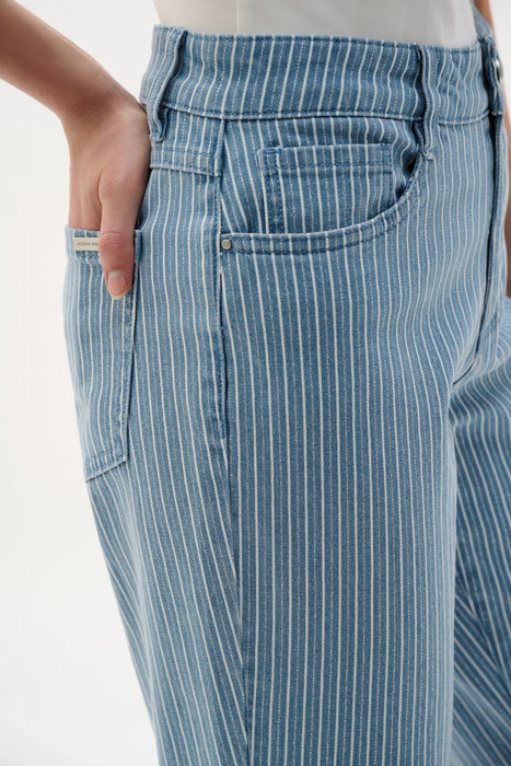 Joseph Ribkoff Blue Striped Flared Crop Denim Jeans 262934