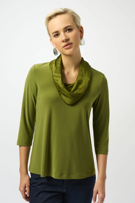 Joseph Ribkoff 253211 Artichoke Cowl Neck 3/4 Sleeve Fitted Top