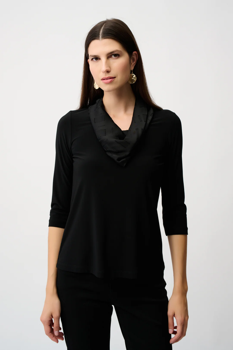 Joseph Ribkoff 253211 Black Cowl Neck 3/4 Sleeve Fitted Top