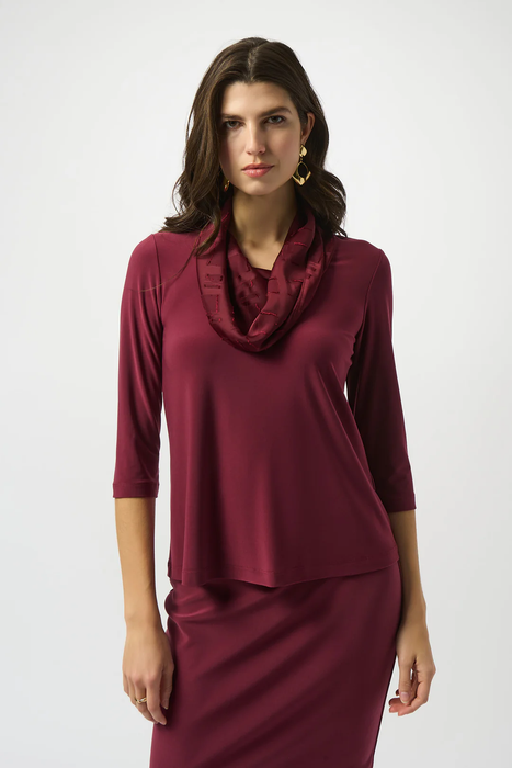 Joseph Ribkoff 253211 Merlot Cowl Neck 3/4 Sleeve Fitted Top