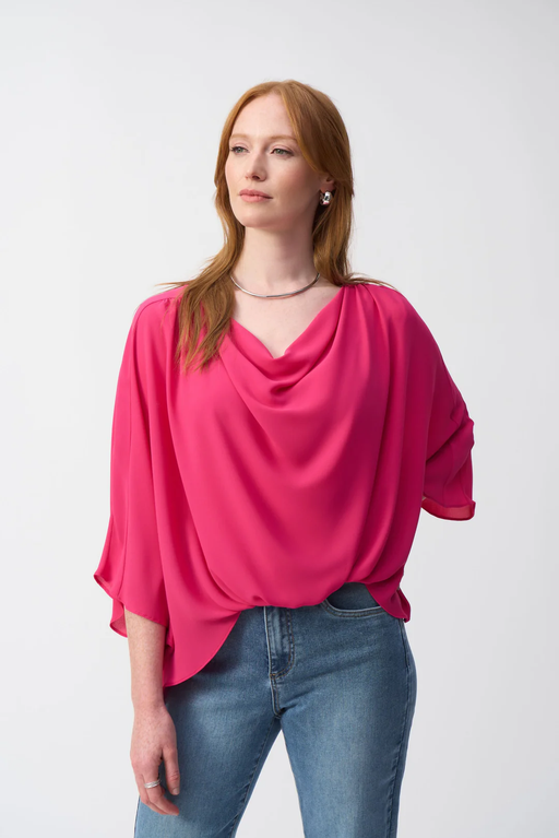Joseph Ribkoff 251026 Geranium Cowl Neck Hi-Low 3/4 Sleeves Top