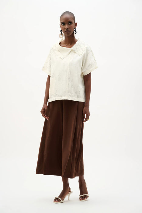 Joseph Ribkoff Cream/Black Abstract Print Cowl Collar Boxy Top 262088