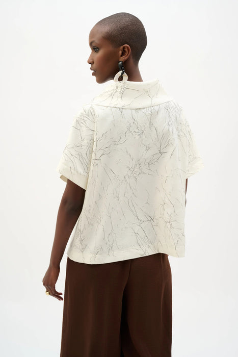Joseph Ribkoff Cream/Black Abstract Print Cowl Collar Boxy Top 262088