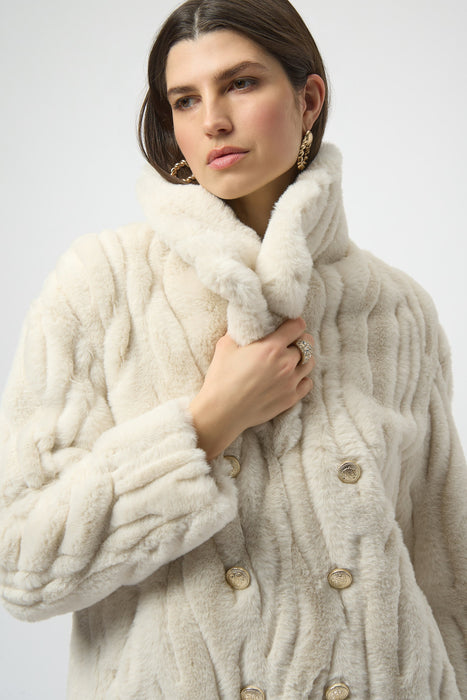 Joseph Ribkoff Cream Double-Breasted Faux Fur Coat 254908