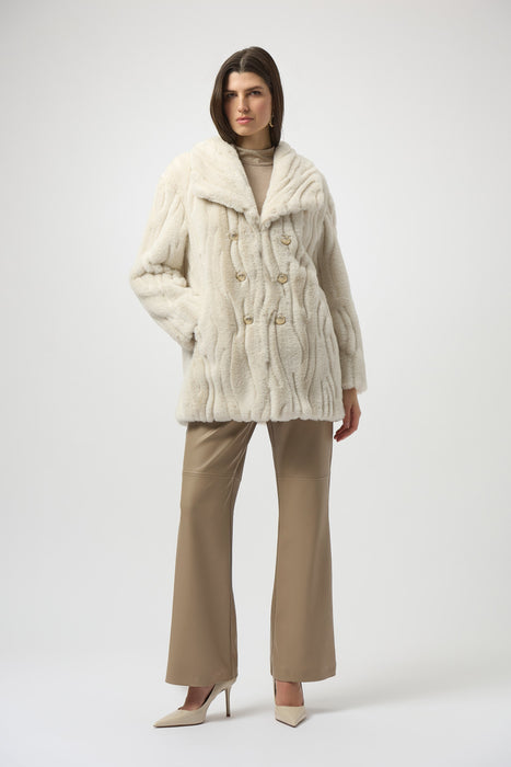 Joseph Ribkoff Cream Double-Breasted Faux Fur Coat 254908