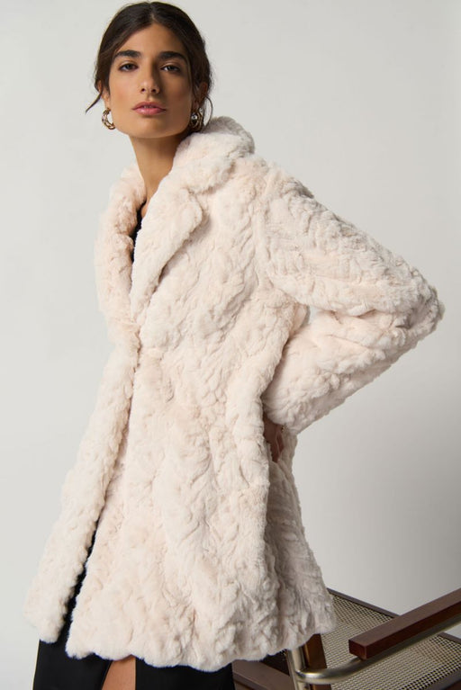 Joseph Ribkoff Style 233942 Cream Faux Fur Single-Button Long Sleeve Coat