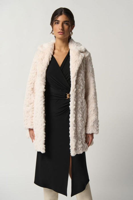 Joseph Ribkoff Cream Faux Fur Single-Button Long Sleeve Coat 233942