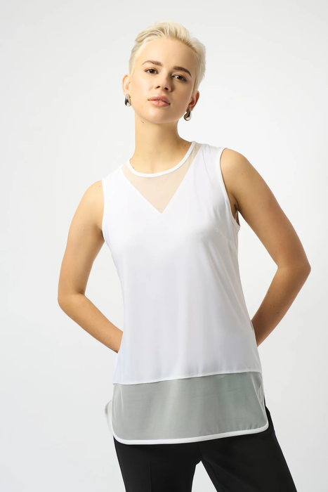 Joseph Ribkoff 251091  Vanilla Crew Neck Mesh Sleeveless Hi-Low Top