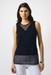 Joseph Ribkoff 251091 Midnight Blue Crew Neck Mesh Sleeveless Hi-Low Top