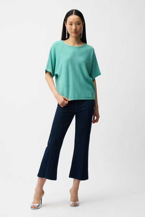 Joseph Ribkoff Dark Blue Knit Denim Cropped Flare Pants 261953