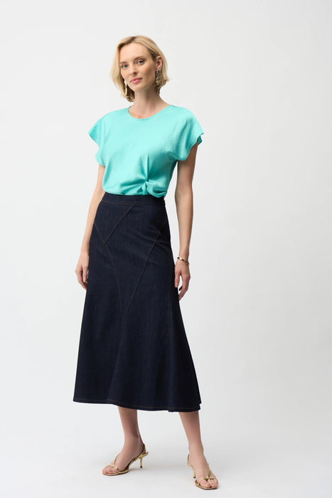 Joseph Ribkoff Dark Blue Denim Midi Flared Jean Skirt 261969