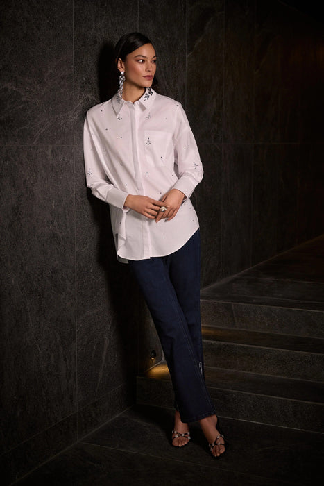 Joseph Ribkoff Dark Blue Denim Rhinestone Split Straight Jeans 254917