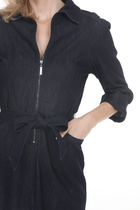 Joseph Ribkoff Dark Denim Blue Half Zip Belted Shirt Dress 261900