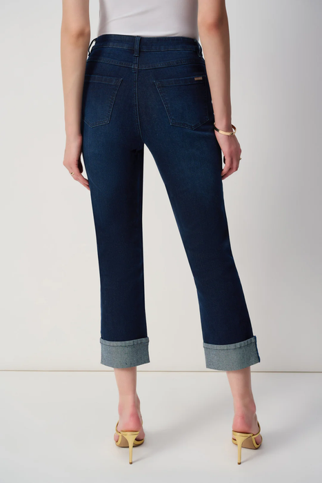 Joseph Ribkoff Dark Denim Blue Turned Embellished Hem Slim Fit Cropped Jeans 251961