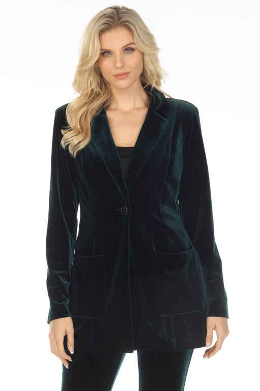 Joseph Ribkoff Style 234288 Dark Green Velvet Long Sleeve Blazer Jacket