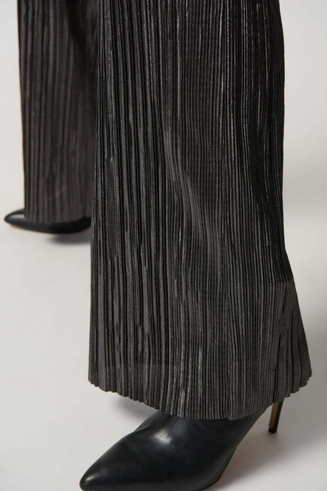 Joseph Ribkoff Dark Grey Metallic Crinkled Pleats Pull On Wide Leg Pants 234210