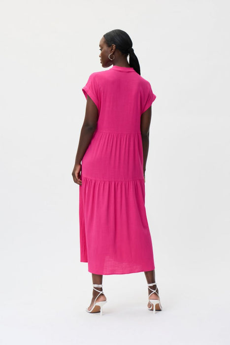 Joseph Ribkoff Dazzle Pink Mandarin Collar Tiered Midi Shirt Dress Dress 232115