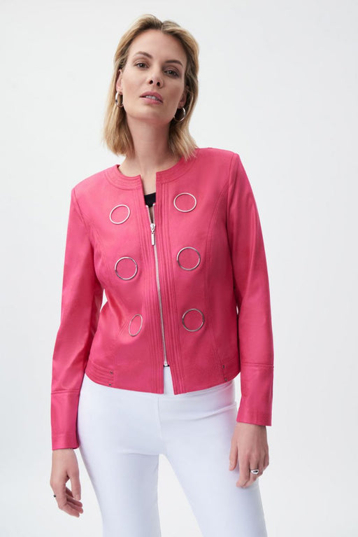 Joseph Ribkoff Style 231910 Dazzle Pink Ring Hardware Zip-Up Faux Suede Jacket