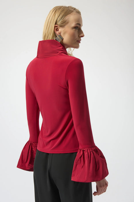 Joseph Ribkoff Deep Cherry Funnel Neck Flounce Sleeve Top 254109
