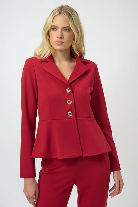 Joseph Ribkoff Deep Cherry Notched Collar Peplum Blazer Jacket 254121