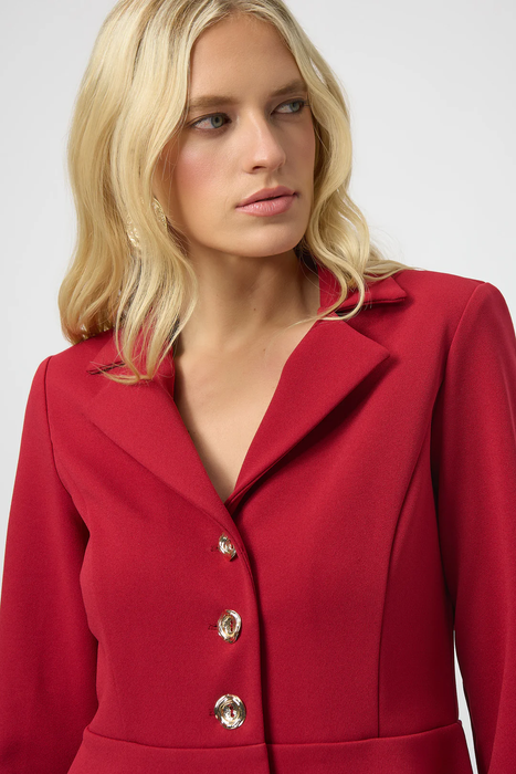 Joseph Ribkoff Deep Cherry Notched Collar Peplum Blazer Jacket 254121