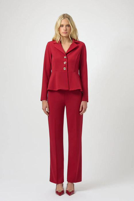 Joseph Ribkoff Deep Cherry Notched Collar Peplum Blazer Jacket 254121