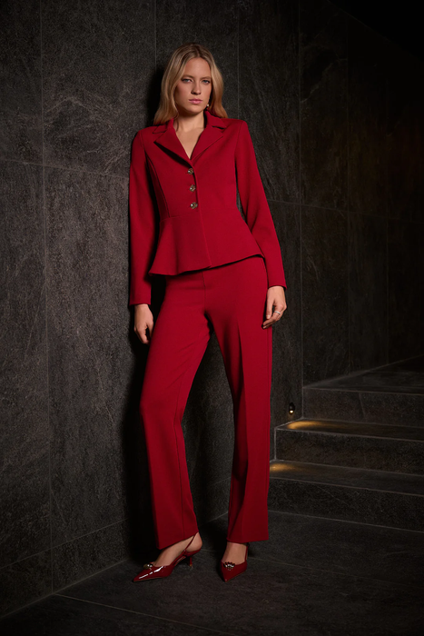 Joseph Ribkoff Deep Cherry Notched Collar Peplum Blazer Jacket 254121