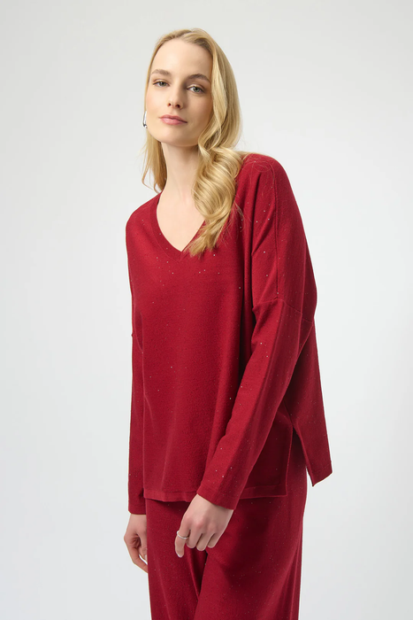 Joseph Ribkoff 244921 Deep Cherry Sequined Long Sleeve Boxy Top