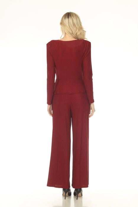 Joseph Ribkoff Deep Cherry Shimmery Faux Wrap Wide Leg Jumpsuit 254123