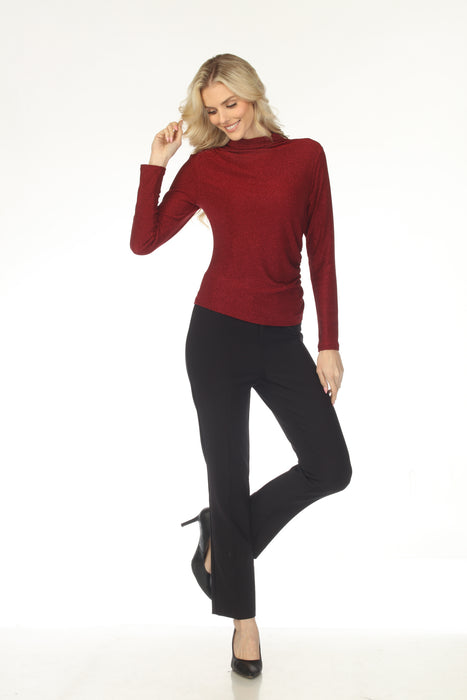 Joseph Ribkoff Deep Cherry Shimmery Mock Neck Ruched Top 254162