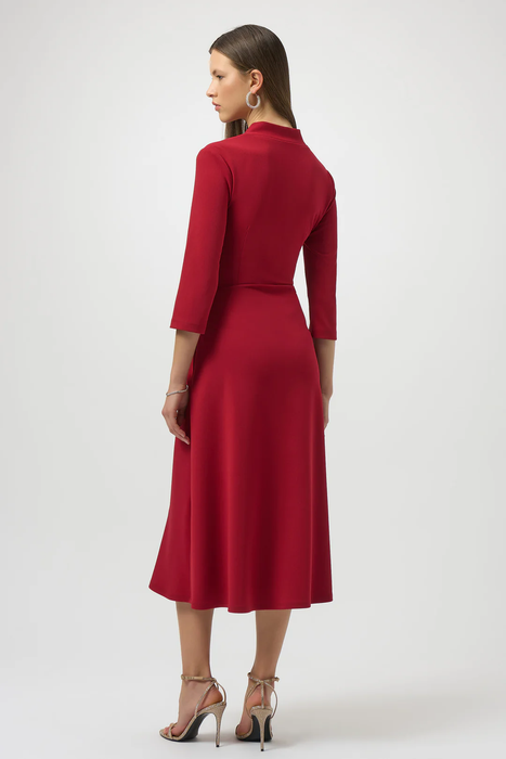 Joseph Ribkoff Deep Cherry V-Neckline Waist Tie 3/4 Sleeve Fit and Flare Dress 254127