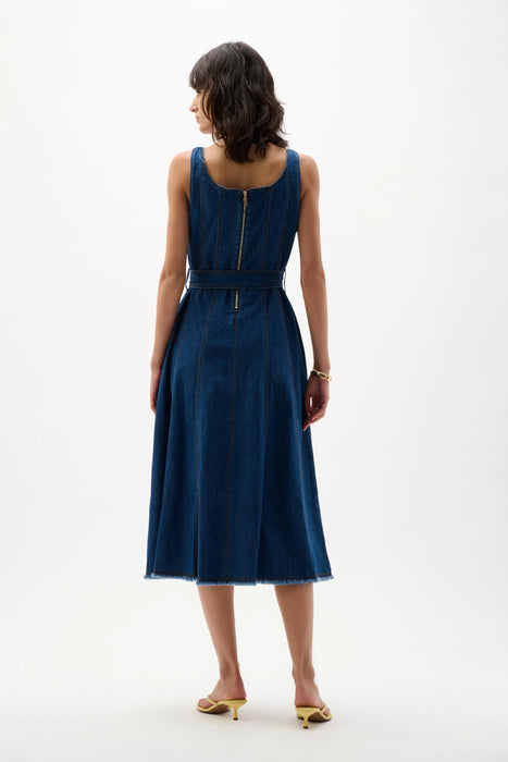 Joseph Ribkoff Denim Medium Blue Belted Midi A-Line Dress 262901