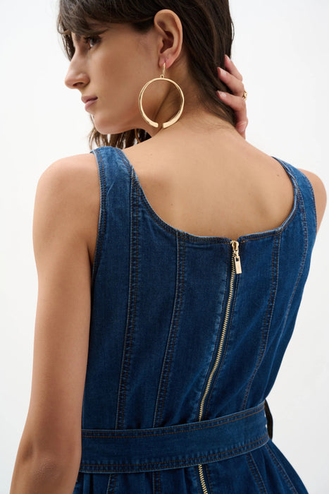 Joseph Ribkoff Denim Medium Blue Belted Midi A-Line Dress 262901