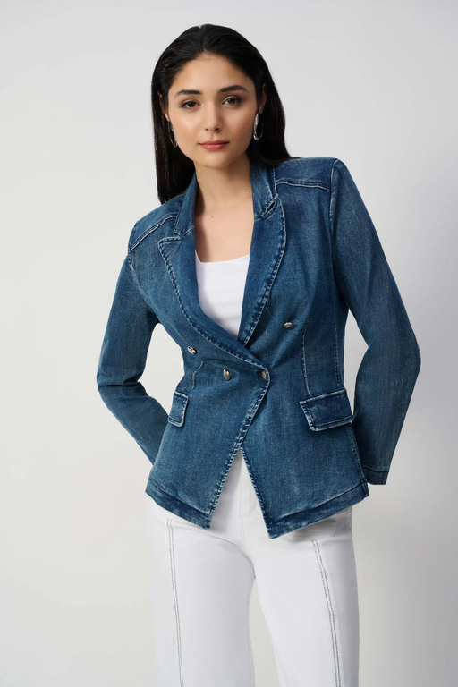 Joseph Ribkoff 251962 Denim Medium Blue Double-Breasted Jacket