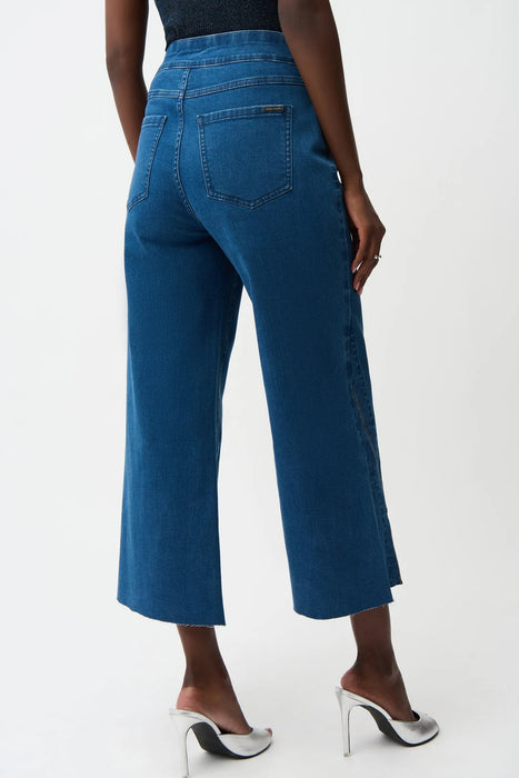 Joseph Ribkoff Denim Blue Embellished Side Slit Culotte Jeans 261957
