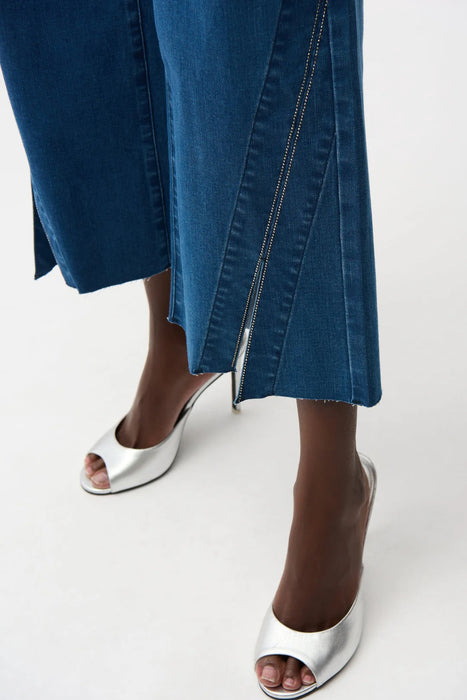 Joseph Ribkoff Denim Blue Embellished Side Slit Culotte Jeans 261957