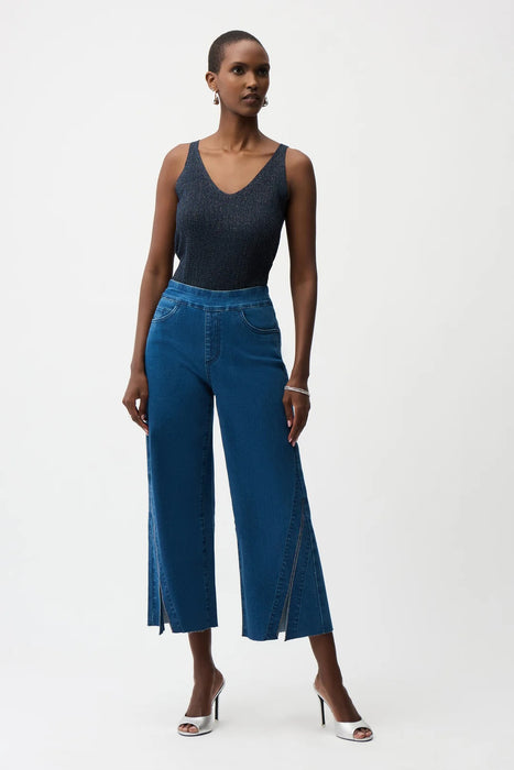 Joseph Ribkoff Denim Blue Embellished Side Slit Culotte Jeans 261957