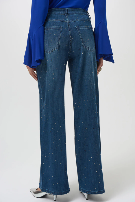 Joseph Ribkoff Denim Medium Blue Embellished Wide Leg Jeans 254921