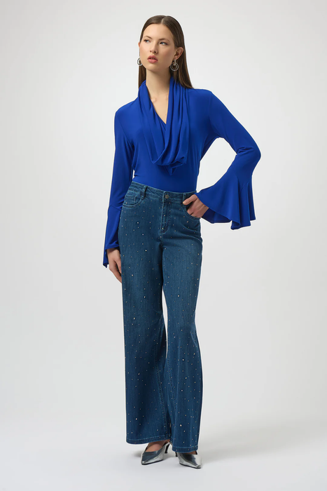 Joseph Ribkoff Denim Medium Blue Embellished Wide Leg Jeans 254921