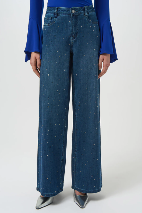 Joseph Ribkoff 254921 Denim Medium Blue Embellished Wide Leg Jeans