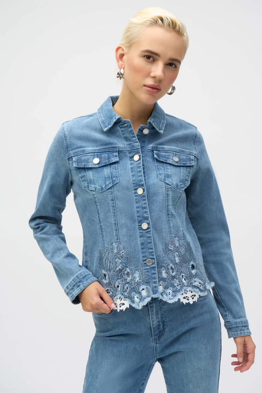 Joseph Ribkoff 252911 Denim Medium Blue Embroidered Jacket