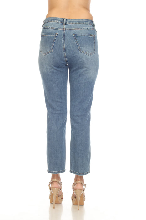 Joseph Ribkoff Denim Medium Blue Floral Print Slim Cropped Jeans 231932
