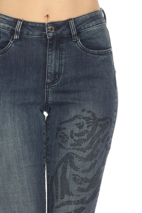 Joseph Ribkoff Denim Medium Blue Tiger Embellished Cropped Jeans 233932