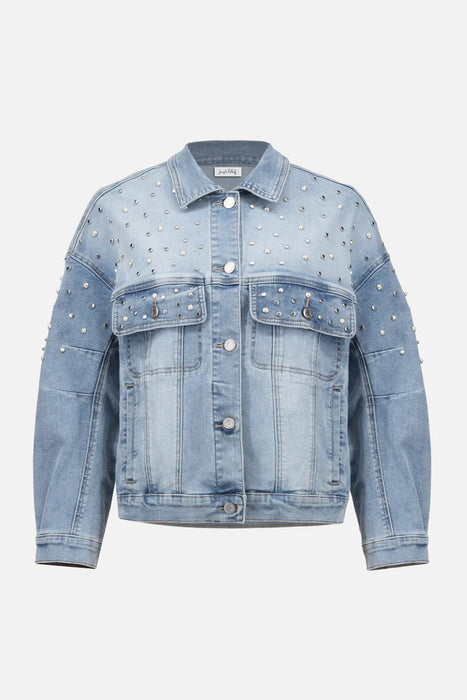Joseph Ribkoff Light Denim Blue Pearls and Studs Oversized Jacket 261946