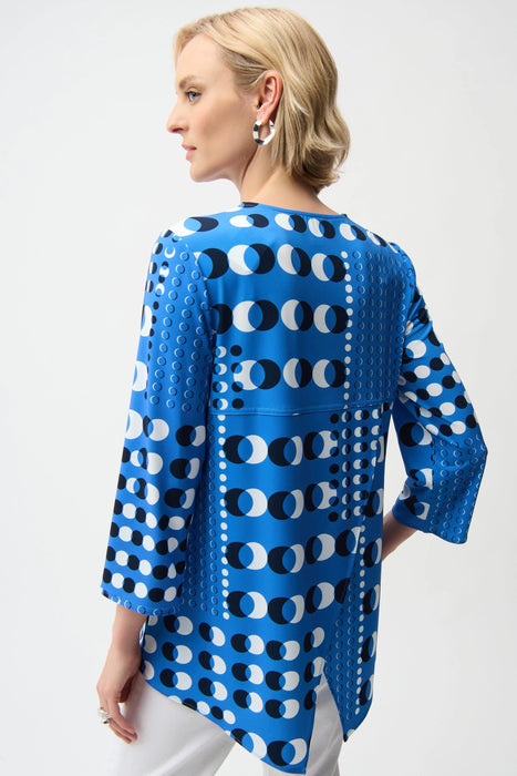Joseph Ribkoff Blue/Vanilla Dot Print Zip Front Tunic Top 261288