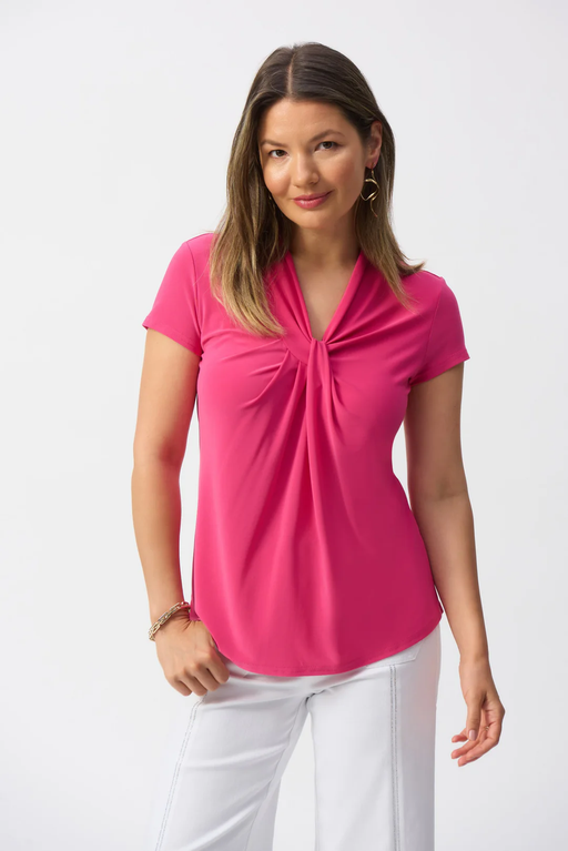 Joseph Ribkoff 251230 Geranium Draped V-Neckline Short Sleeve Top