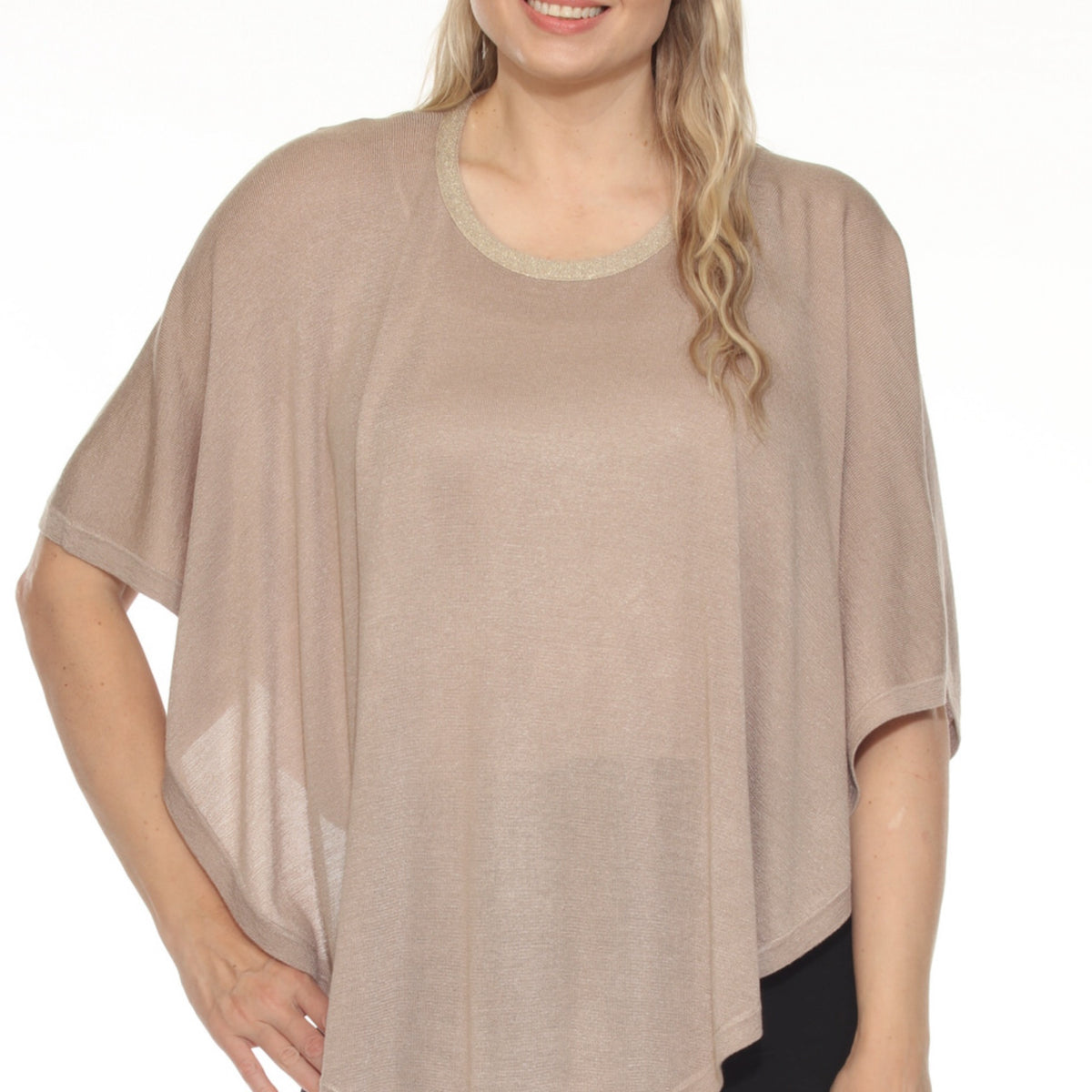 Joseph Ribkoff Dune/Gold Metallic Sweater Knit Poncho Top 251924