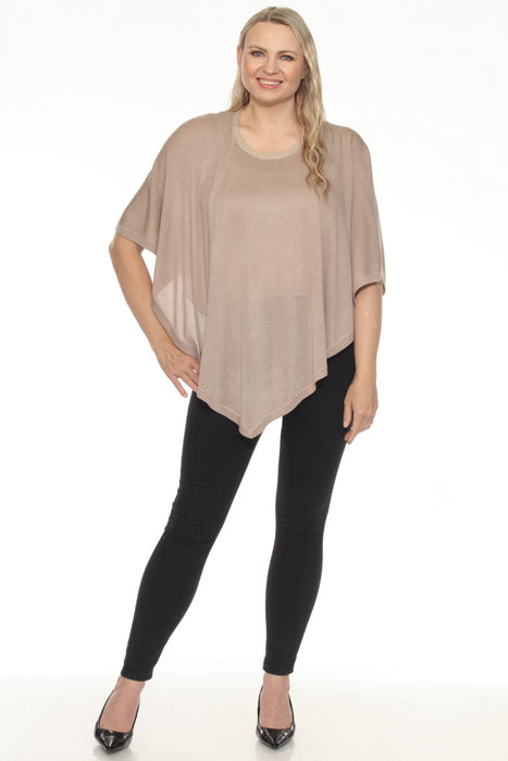 Joseph Ribkoff Dune/Gold Metallic Sweater Knit Poncho Top 251924