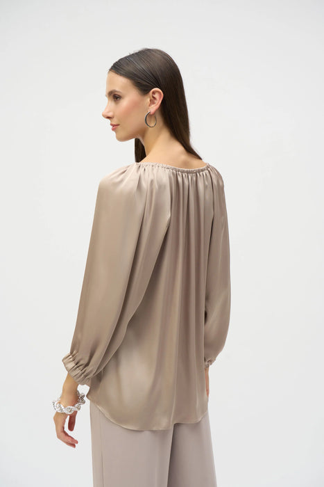 Joseph Ribkoff Dune V-Neck Puff Sleeve Satin Top 252165