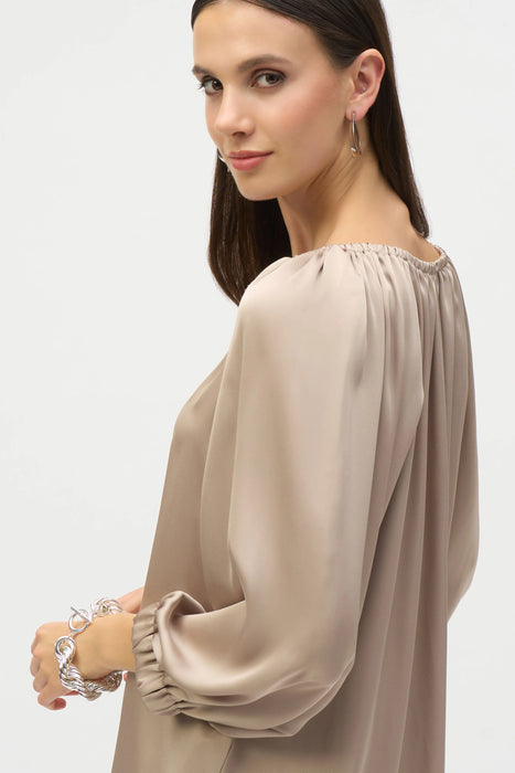 Joseph Ribkoff Dune V-Neck Puff Sleeve Satin Top 252165